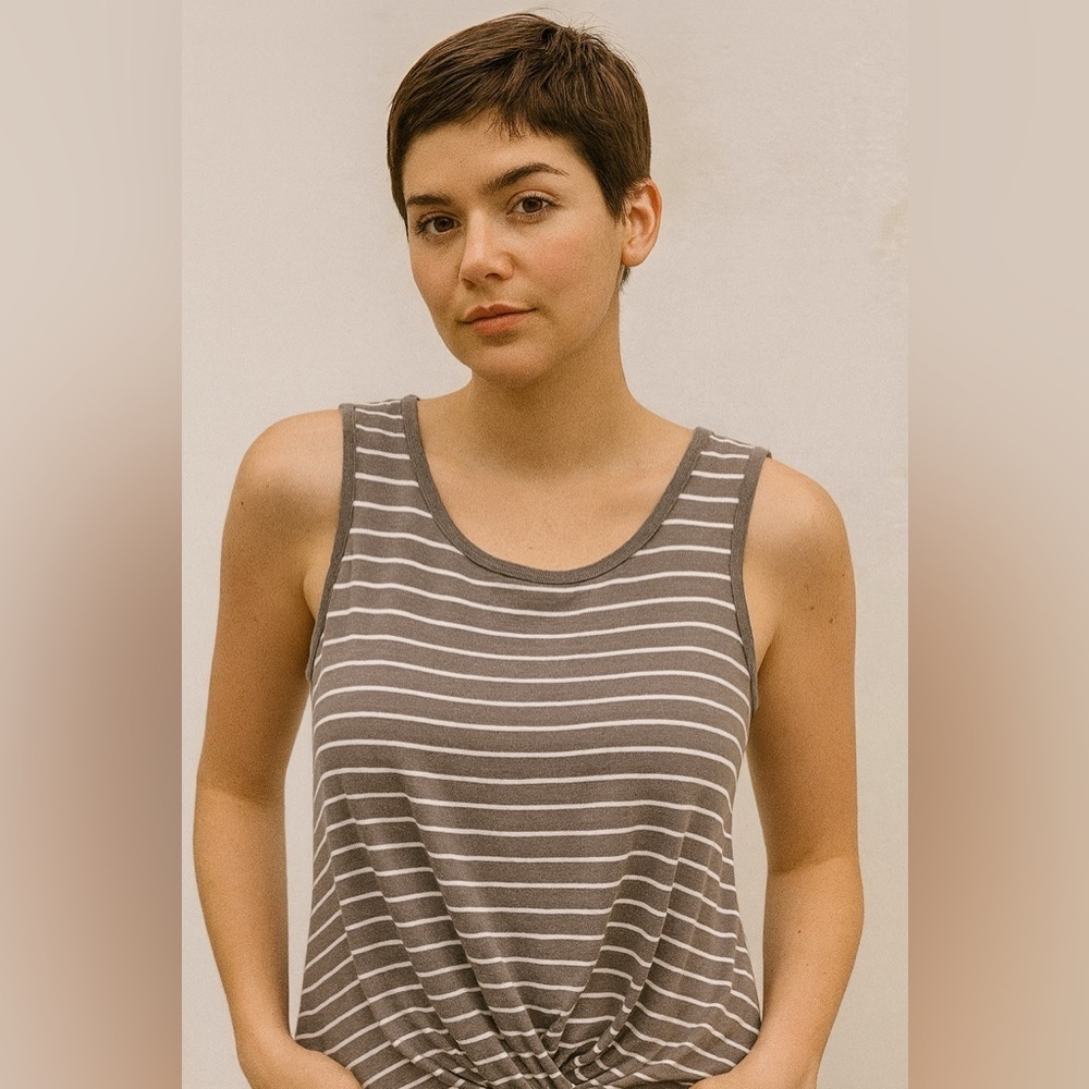 DKNY grey and white stripe knotted wrap tank size small rayon​​​​​​​​​​​​​​​​